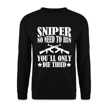 Tireur d’élite Pas besoin de courir... - Vétéran - Sweat-shirt Unisexe - noir - Devant - Alina (178cm) & Michal (187cm)