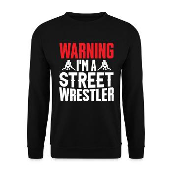Warnung: Ich Bin Ein Straßenkämpfer - Unisex Pullover - Schwarz - Vorne - Alina (178cm) & Michal (187cm)