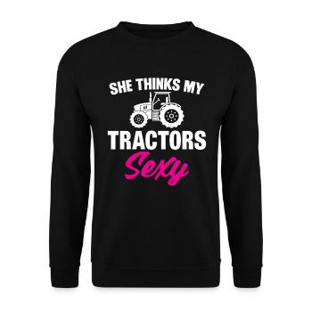 She thinks my tractors are sexy - Unisex Sweatshirt - black - Front - Alina (178cm) & Michal (187cm)