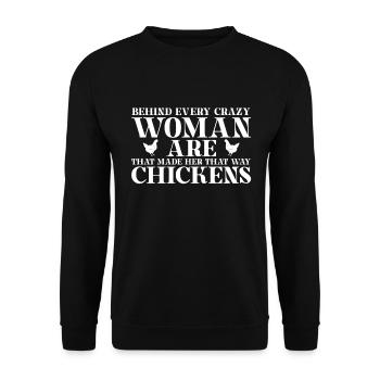 Derrière chaque femme folle, il y a des poulets - Sweat-shirt Unisexe - noir - Devant - Alina (178cm) & Michal (187cm)