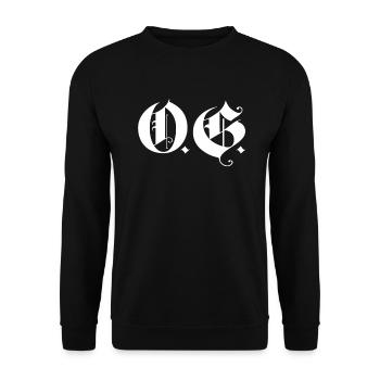 OG Original Gangster Gangsta O.G. Calligraphy - Unisex Pullover - Schwarz - Vorne - Alina (178cm) & Michal (187cm)