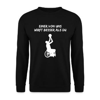 Rollstuhl Basketball Spieler Lustiger Spruch - Unisex Pullover - Schwarz - Vorne - Alina (178cm) & Michal (187cm)