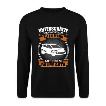 Rennwagen Fahrer Alter Mann Spruch Rallye Geschenk - Unisex Pullover - Schwarz - Vorne - Alina (178cm) & Michal (187cm)