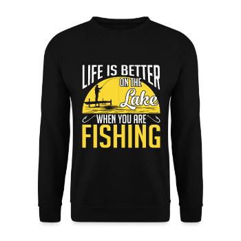 Life is better at the lake when you fish - Unisex Sweatshirt - black - Front - Alina (178cm) & Michal (187cm)