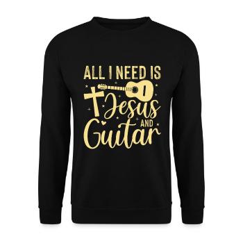 Alles Was Ich Brauche Ist Jesus Und Eine Gitarre - Unisex Pullover - Schwarz - Vorne - Alina (178cm) & Michal (187cm)