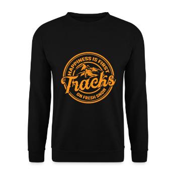 Glück Ist Die Erste Spur Im Frischen Schnee - Unisex Pullover - Schwarz - Vorne - Alina (178cm) & Michal (187cm)