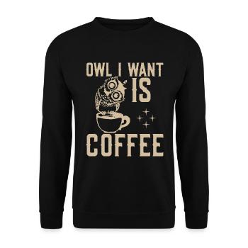 Eule Ich Will Kaffee - Unisex Pullover - Schwarz - Vorne - Alina (178cm) & Michal (187cm)