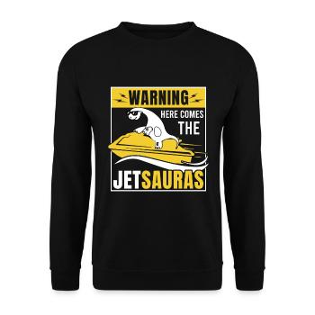 Warnung: Hier Kommt Der Jetsaurus - Unisex Pullover - Schwarz - Vorne - Alina (178cm) & Michal (187cm)