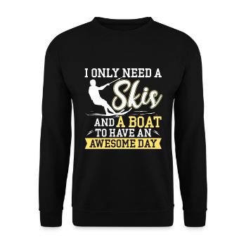 All I need is skis and a boat - Unisex Sweatshirt - black - Front - Alina (178cm) & Michal (187cm)