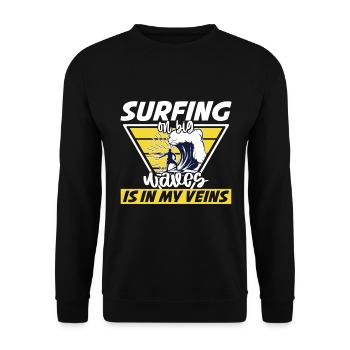Surfen Auf Großen Wellen Ist Ein Herzensanliegen - Unisex Pullover - Schwarz - Vorne - Alina (178cm) & Michal (187cm)