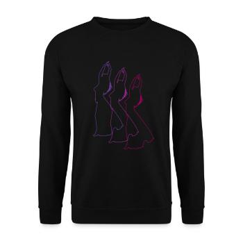 Drei Bauchtänzerinnen in Lila, Pink und Rot - Unisex Pullover - Schwarz - Vorne - Alina (178cm) & Michal (187cm)