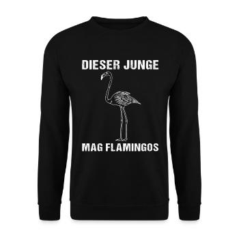 Junge & Flamingo Liebe Einzigartig Geschenk - Unisex Pullover - Schwarz - Vorne - Alina (178cm) & Michal (187cm)