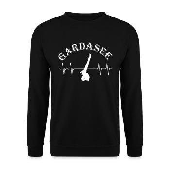 Gardasee Herzschlag Landschaft Geschenk - Unisex Pullover - Schwarz - Vorne - Alina (178cm) & Michal (187cm)