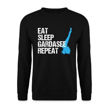 Eat, Sleep, Gardasee – Der Lebenszyklus - Unisex Pullover - Schwarz - Vorne - Alina (178cm) & Michal (187cm)
