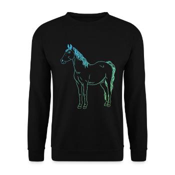 Minimalistisches Pferde Design Geschenk - Unisex Pullover - Schwarz - Vorne - Alina (178cm) & Michal (187cm)