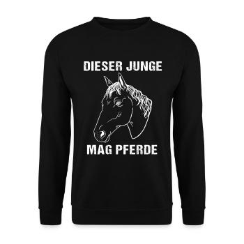 Dieser Junge mag Pferde - Herz und Hufe - Unisex Pullover - Schwarz - Vorne - Alina (178cm) & Michal (187cm)