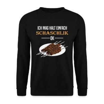 Schaschlik Direkt Ehrlich Spruch Geschenk - Unisex Pullover - Schwarz - Vorne - Alina (178cm) & Michal (187cm)