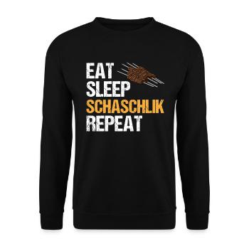 Eat Sleep Schaschlik Repeat Lebensstil Geschenk - Unisex Pullover - Schwarz - Vorne - Alina (178cm) & Michal (187cm)