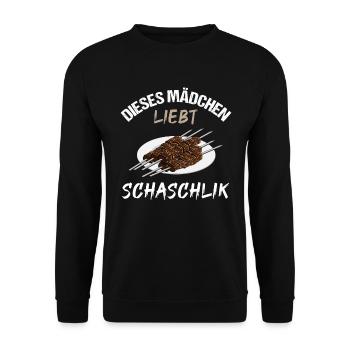 Liebeserklärung: Dieses Mädchen liebt Schaschlik - Unisex Pullover - Schwarz - Vorne - Alina (178cm) & Michal (187cm)