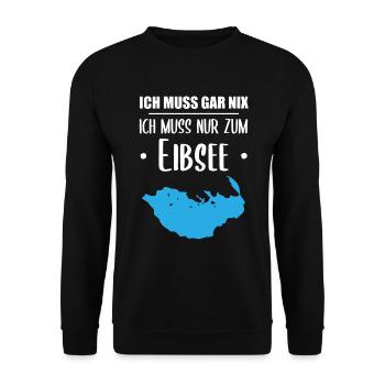 "Ich muss nur zum Eibsee" - Berge und See Design - Unisex Pullover - Schwarz - Vorne - Alina (178cm) & Michal (187cm)