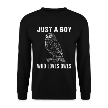 Garçon aime les hiboux - anglais disant cadeau - Sweat-shirt Unisexe - noir - Devant - Alina (178cm) & Michal (187cm)