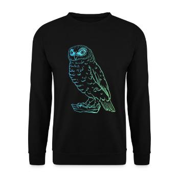 Majestätische Eule - Puristisches Tiermotiv - Unisex Pullover - Schwarz - Vorne - Alina (178cm) & Michal (187cm)