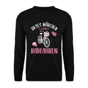 "Dieses Mädchen Liebt Radfahren" Floral - Unisex Pullover - Schwarz - Vorne - Alina (178cm) & Michal (187cm)