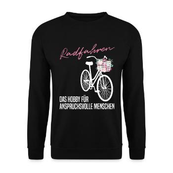 Radfahren - Anspruchsvoll & Edel - Blumen Geschenk - Unisex Pullover - Schwarz - Vorne - Alina (178cm) & Michal (187cm)