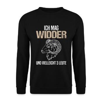 Widder und 3 Leute Humor Astrologie Geschenk - Unisex Pullover - Schwarz - Vorne - Alina (178cm) & Michal (187cm)