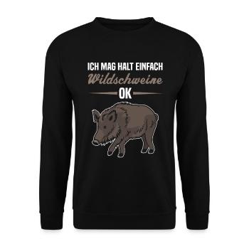 Einfache Wildschweinliebe Humorvolles Geschenk - Unisex Pullover - Schwarz - Vorne - Alina (178cm) & Michal (187cm)