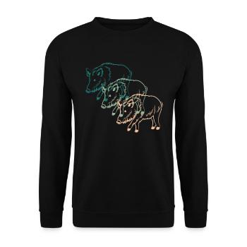 Trio von Wildschweinen Naturverbundenes Geschenk - Unisex Pullover - Schwarz - Vorne - Alina (178cm) & Michal (187cm)