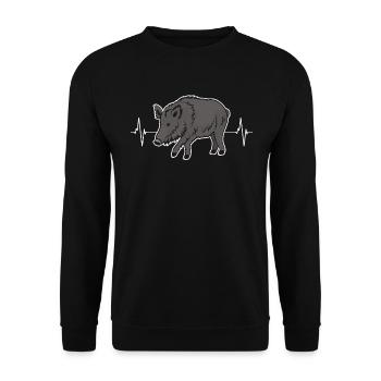 Wildschwein Herzschlag Naturverbundenes Geschenk - Unisex Pullover - Schwarz - Vorne - Alina (178cm) & Michal (187cm)