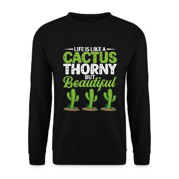 Das Leben Ist Wie Ein Kaktus Stachelig Aber Schön - Unisex Pullover - Schwarz - Vorne - Alina (178cm) & Michal (187cm)