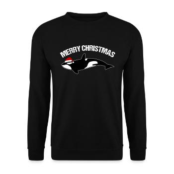 Merry Christmas Whale Santa Hat Festive - Unisex Sweatshirt - black - Front - Alina (178cm) & Michal (187cm)