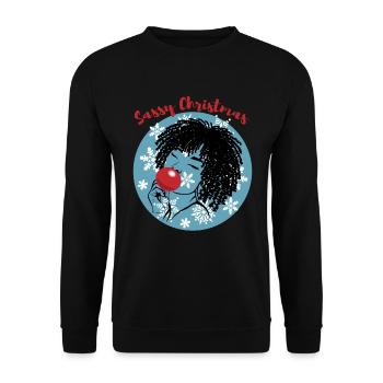 Sassy Christmas Afrolook Schneeflocken - Unisex Pullover - Schwarz - Vorne - Alina (178cm) & Michal (187cm)