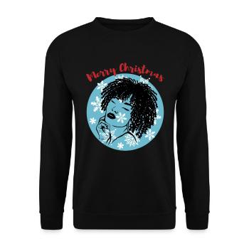 Sassy Christmas Afrolook Schneeflocken - Unisex Pullover - Schwarz - Vorne - Alina (178cm) & Michal (187cm)