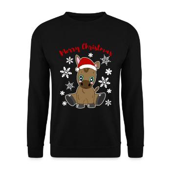 Fröhliches Eselkind Merry Christmas Festlich - Unisex Pullover - Schwarz - Vorne - Alina (178cm) & Michal (187cm)