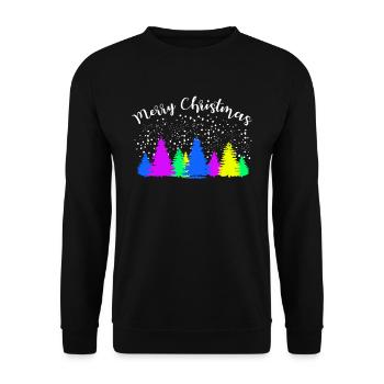 Merry Christmas Bunter Tannenwald - Unisex Pullover - Schwarz - Vorne - Alina (178cm) & Michal (187cm)
