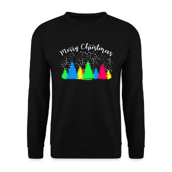 Merry Christmas Bunter Tannenwald - Unisex Pullover - Schwarz - Vorne - Alina (178cm) & Michal (187cm)