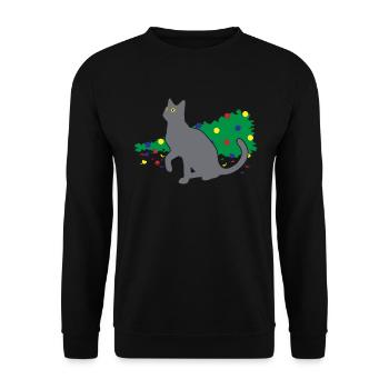 Chaos Katze Weihnachtsbaum Unfall Geschenk - Unisex Pullover - Schwarz - Vorne - Alina (178cm) & Michal (187cm)