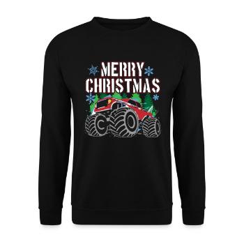 Weihnachtstruck Festliche Fahrt Geschenk - Unisex Pullover - Schwarz - Vorne - Alina (178cm) & Michal (187cm)