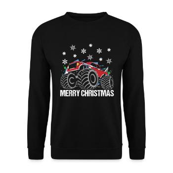 Weihnachtstruck Festliche Fahrt Geschenk - Unisex Pullover - Schwarz - Vorne - Alina (178cm) & Michal (187cm)