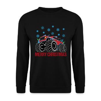 Weihnachtstruck Festliche Fahrt Geschenk - Unisex Pullover - Schwarz - Vorne - Alina (178cm) & Michal (187cm)