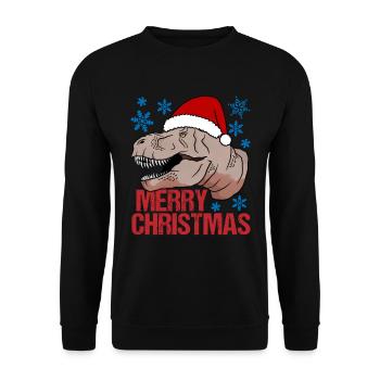 T-Rex Weihnachtsglück Urzeitlicher Festspaß - Unisex Pullover - Schwarz - Vorne - Alina (178cm) & Michal (187cm)