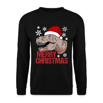 T-Rex Weihnachtsglück Urzeitlicher Festspaß - Unisex Pullover - Schwarz - Vorne - Alina (178cm) & Michal (187cm)