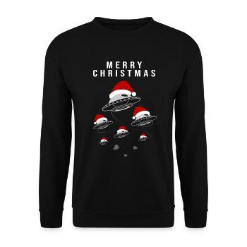 Joyeux Noël UFO Père Noël chapeau Fun - Sweat-shirt Unisexe - noir - Devant - Alina (178cm) & Michal (187cm)