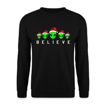 Believe in Christmas Alien Funny Gift - Unisex Sweatshirt - black - Front - Alina (178cm) & Michal (187cm)