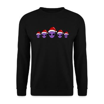 Weihnachtliche Alien Köpfe Lustiges Geschenk - Unisex Pullover - Schwarz - Vorne - Alina (178cm) & Michal (187cm)