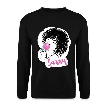 Sassy Chic mit Afro Charme - Unisex Pullover - Schwarz - Vorne - Alina (178cm) & Michal (187cm)