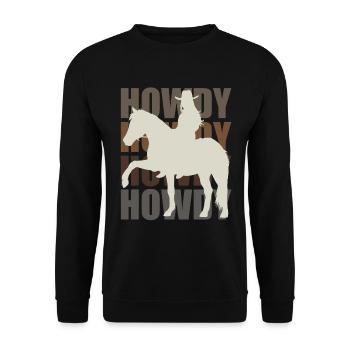 Howdy! Westernreiter Gruß und Spaß - Unisex Pullover - Schwarz - Vorne - Alina (178cm) & Michal (187cm)
